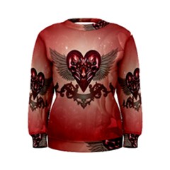 Awesome Heart With Skulls And Wings Women s Sweatshirt by FantasyWorld7