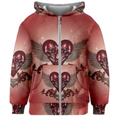 Awesome Heart With Skulls And Wings Kids  Zipper Hoodie Without Drawstring by FantasyWorld7