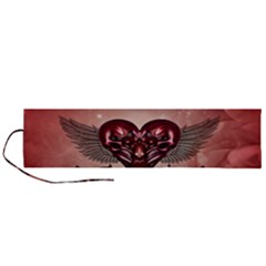 Awesome Heart With Skulls And Wings Roll Up Canvas Pencil Holder (l)