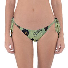 Funny Halloween Pattern With Witch, Cat And Pumpkin Reversible Bikini Bottom by FantasyWorld7