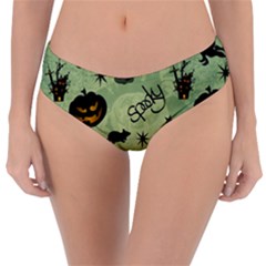 Funny Halloween Pattern With Witch, Cat And Pumpkin Reversible Classic Bikini Bottoms by FantasyWorld7