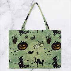 Funny Halloween Pattern With Witch, Cat And Pumpkin Zipper Medium Tote Bag by FantasyWorld7