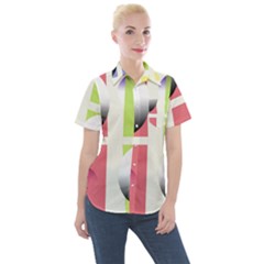 Retro Sphreres And Lines Women s Short Sleeve Pocket Shirt