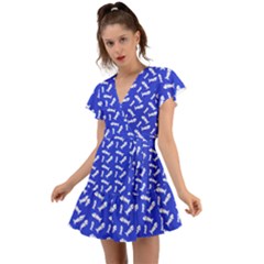 Fish Royal Blue Flutter Sleeve Wrap Dress