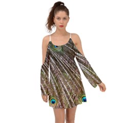 Peacock Feathers Pattern Colorful Kimono Sleeves Boho Dress