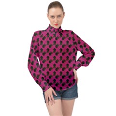 Black Rose Pink High Neck Long Sleeve Chiffon Top