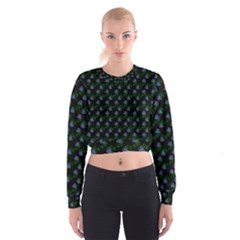 Vintage Blue Roses Black Cropped Sweatshirt by snowwhitegirl