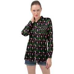 Carnation Pink Black Long Sleeve Satin Shirt