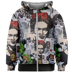 Frida Kahlo Brick Wall Graffiti Urban Art With Grunge Eye And Frog  Kids  Zipper Hoodie Without Drawstring by snek