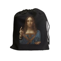 Salvator Mundi Leonardo Davindi 1500 Jesus Christ Savior Of The World Original Paint Most Expensive In The World Drawstring Pouch (xl) by snek