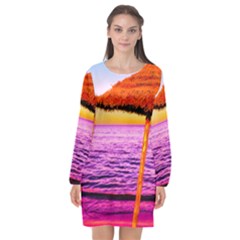 Pop Art Beach Umbrella  Long Sleeve Chiffon Shift Dress  by essentialimage