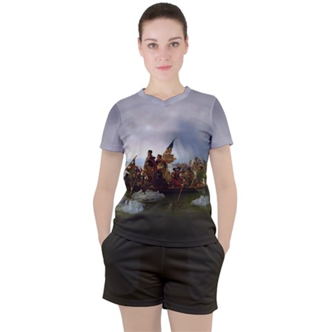 George Washington Crossing Of The Delaware River Continental Army 1776 American Revolutionary War Original Painting Women s Tee And Shorts Set by snek