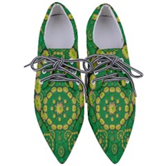 Fauna Bloom Mandalas On Bohemian Green Leaves Women s Pointed Oxford Shoes by pepitasart