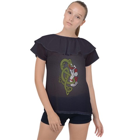 Pepe The Frog Rare Celtic Viking Norse Dragon Pattern Deus Vult Medieval Wojak Crusader Ruffle Collar Chiffon Blouse by snek