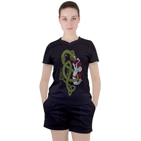 Pepe The Frog Rare Celtic Viking Norse Dragon Pattern Deus Vult Medieval Wojak Crusader Women s Tee And Shorts Set by snek