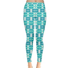 Teal White  Abstract Pattern Inside Out Leggings by BrightVibesDesign