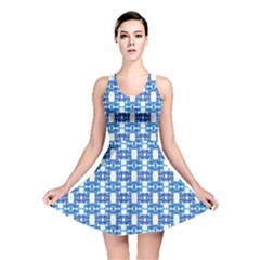 Blue White  Abstract Pattern Reversible Skater Dress