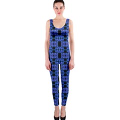 Blue Black Abstract Pattern One Piece Catsuit by BrightVibesDesign