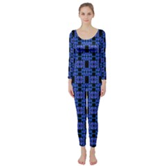 Blue Black Abstract Pattern Long Sleeve Catsuit by BrightVibesDesign