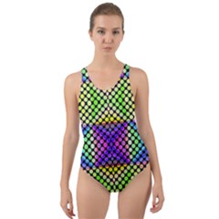 Bright  Circle Abstract Black Yellow Purple Green Blue Cut-out Back One Piece Swimsuit by BrightVibesDesign