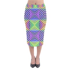 Colorful Circle Abstract White Purple Green Blue Velvet Midi Pencil Skirt by BrightVibesDesign