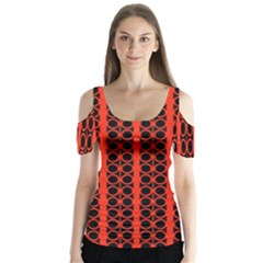 Circles Lines Black Orange Butterfly Sleeve Cutout Tee 