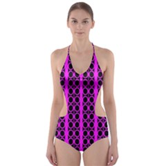 Circles Lines Black Pink Cut-out One Piece Swimsuit by BrightVibesDesign