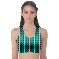 Circles Lines Black Green Sports Bra by BrightVibesDesign