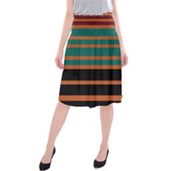 Black Stripes Orange Brown Teal Midi Beach Skirt by BrightVibesDesign