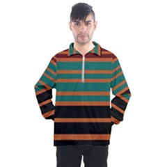 Black Stripes Orange Brown Teal Men s Half Zip Pullover by BrightVibesDesign