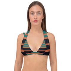 Black Stripes Orange Brown Teal Double Strap Halter Bikini Top