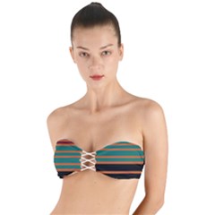 Black Stripes Orange Brown Teal Twist Bandeau Bikini Top by BrightVibesDesign