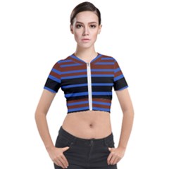 Black Stripes Blue Green Orange Short Sleeve Cropped Jacket by BrightVibesDesign