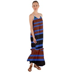 Black Stripes Blue Green Orange Cami Maxi Ruffle Chiffon Dress by BrightVibesDesign