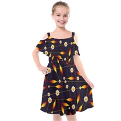 Flower Buds Floral Background Kids  Cut Out Shoulders Chiffon Dress by HermanTelo