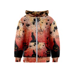 Funny Halloween Design, Cat, Pumpkin And Witch Kids  Zipper Hoodie by FantasyWorld7