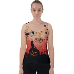 Funny Halloween Design, Cat, Pumpkin And Witch Velvet Tank Top by FantasyWorld7