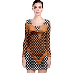 Heart Chess Board Checkerboard Long Sleeve Bodycon Dress