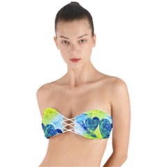 Heart Emotions Love Blue Twist Bandeau Bikini Top