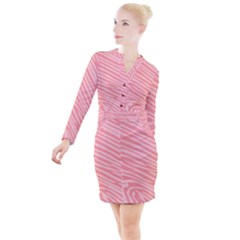 Pattern Texture Pink Button Long Sleeve Dress