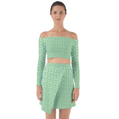 Background Polka Green Off Shoulder Top With Skirt Set by HermanTelo