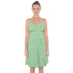 Background Polka Green Ruffle Detail Chiffon Dress