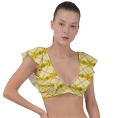 Pattern Pink Yellow Plunge Frill Sleeve Bikini Top