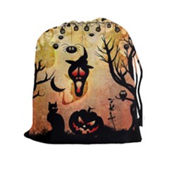 Funny Halloween Design, Pumpkin, Cat, Owl And Crow Drawstring Pouch (2xl) by FantasyWorld7