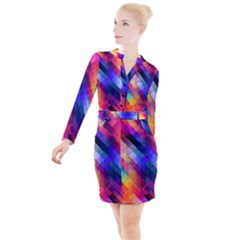 Abstract Background Colorful Pattern Button Long Sleeve Dress by HermanTelo