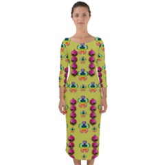 Power Can Be Flowers And Ornate Colors Decorative Quarter Sleeve Midi Bodycon Dress by pepitasart