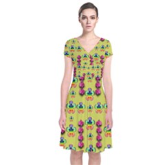 Power Can Be Flowers And Ornate Colors Decorative Short Sleeve Front Wrap Dress by pepitasart