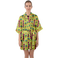 Power Can Be Flowers And Ornate Colors Decorative Half Sleeve Satin Kimono  by pepitasart