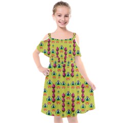 Power Can Be Flowers And Ornate Colors Decorative Kids  Cut Out Shoulders Chiffon Dress by pepitasart