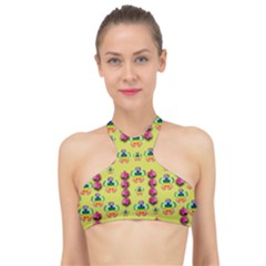 Power Can Be Flowers And Ornate Colors Decorative High Neck Bikini Top by pepitasart